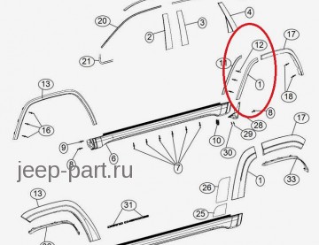 Молдинг арки колеса задний правый дверь Grand Cherokee 2011-2016 1MP36RXFAE